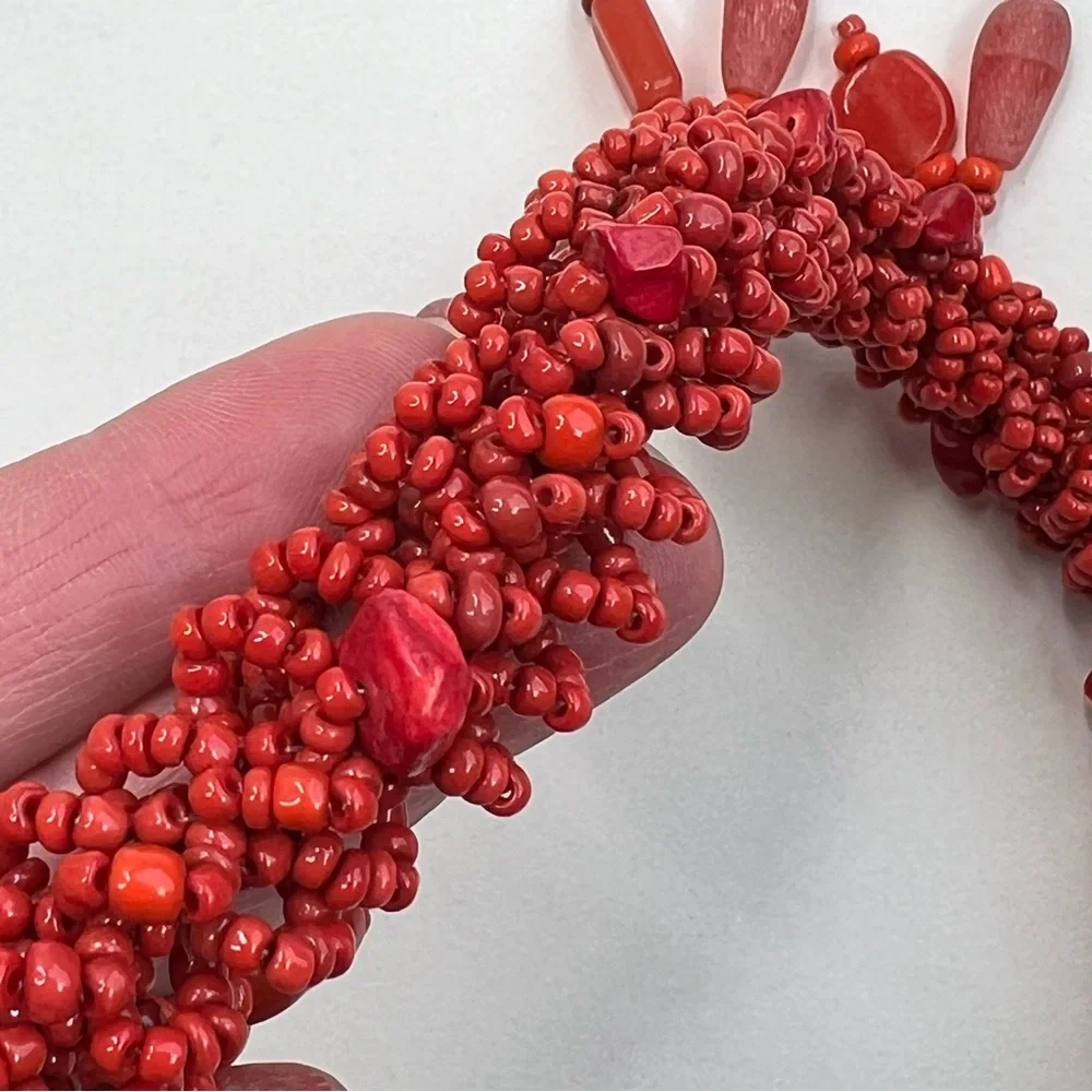 Red Statement Necklace Glass Red Coral Beads
